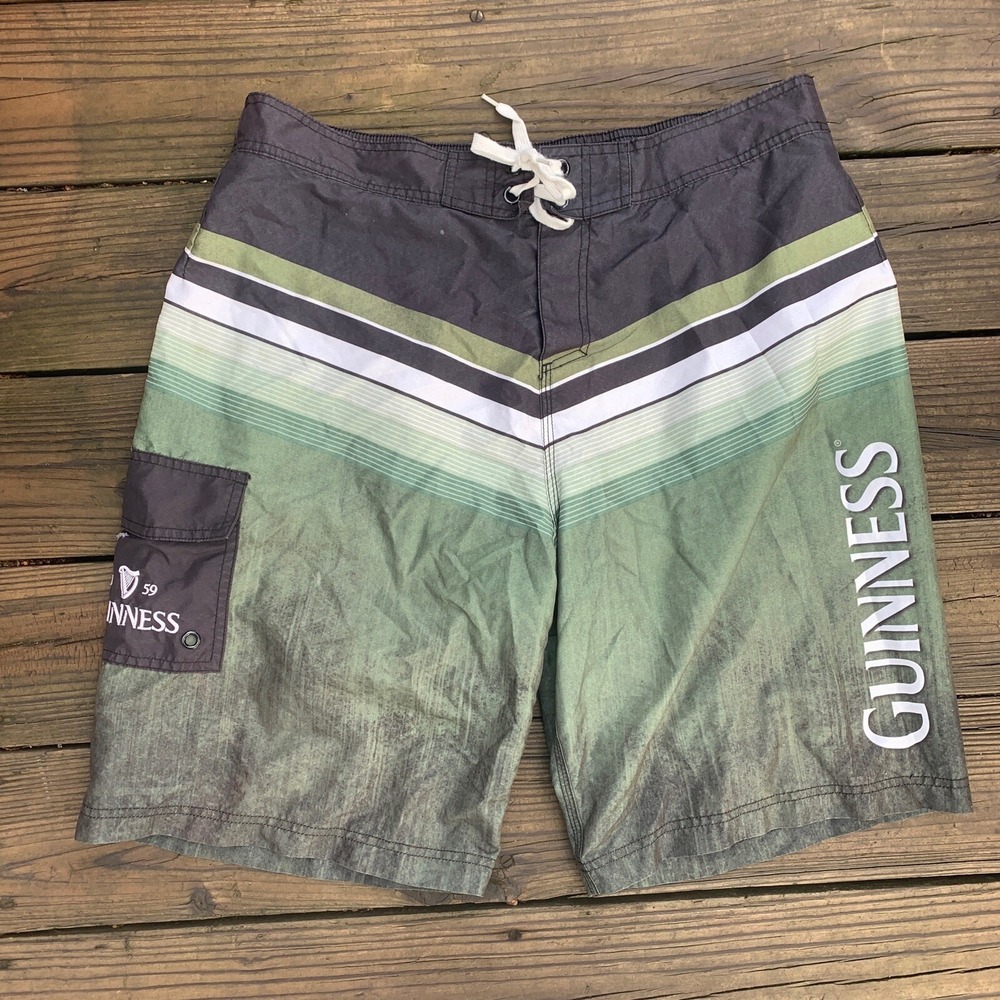 Guinness Men's Board Shorts Green‎ Black Swim Trunks Mens 2XL XXL *READ